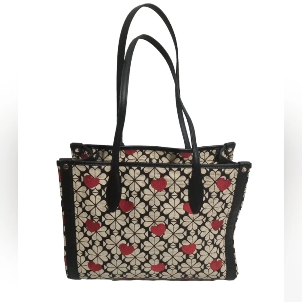 Kate Spade Italian Jacquard Canvas Heart Red Black Shoulder Tote Bag
